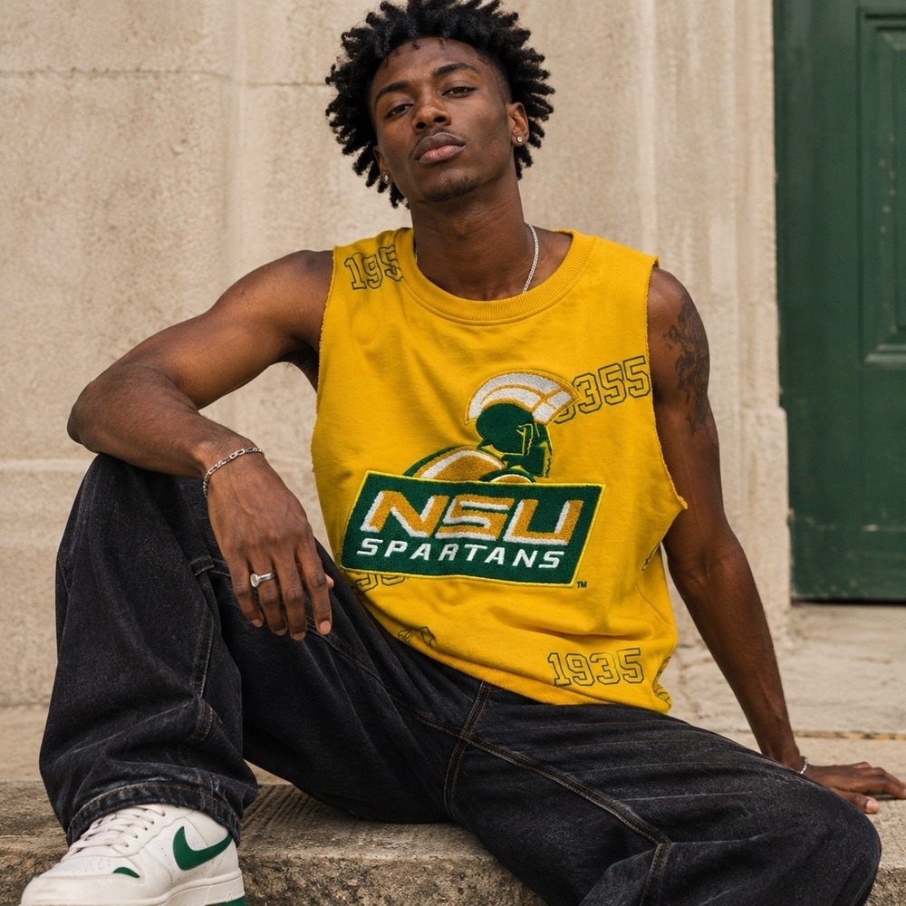 NSU Spartans HBCU Cutoff Sweatshirt Tank Yellow Embroidered 1935 S